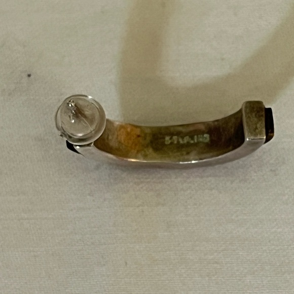 Native American Sterling Tiger Eye Opal Multi Stone Inlaid Half Cuff earrings OS - Picture 3 of 9